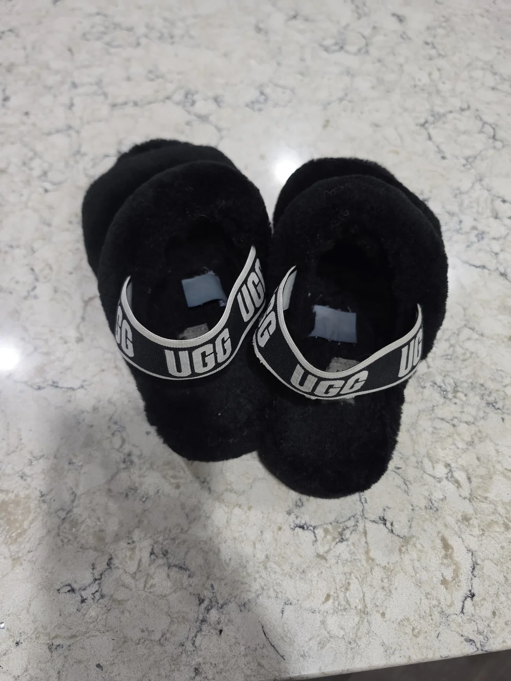 UGG Black Fluffy Slide Sandals with Branded Strap - Picture 2 of 4